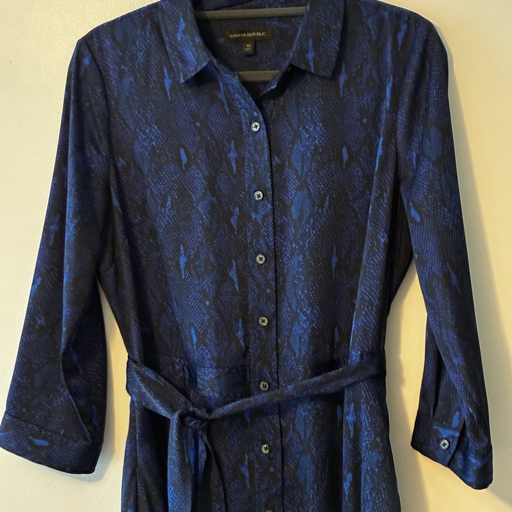 Banana Republic Blue Cuffed Sleeve Maxi Dress